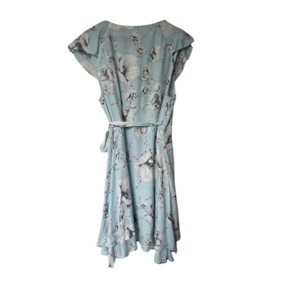 Free People French Quarter Mini Wrap Dress Mint Baby Blue Floral Ruffle L - Picture 5 of 9